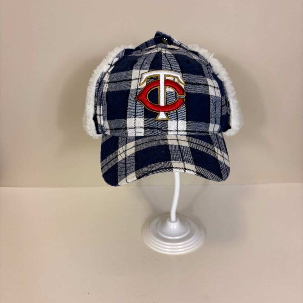 Melonwear Minnesota Twins Baseball Blue Plaid Fur Flap Baseball Cap Unisex NWOT